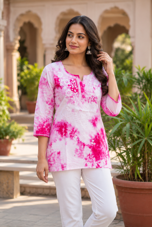Shaded Cotton Kurti with White Embroidery