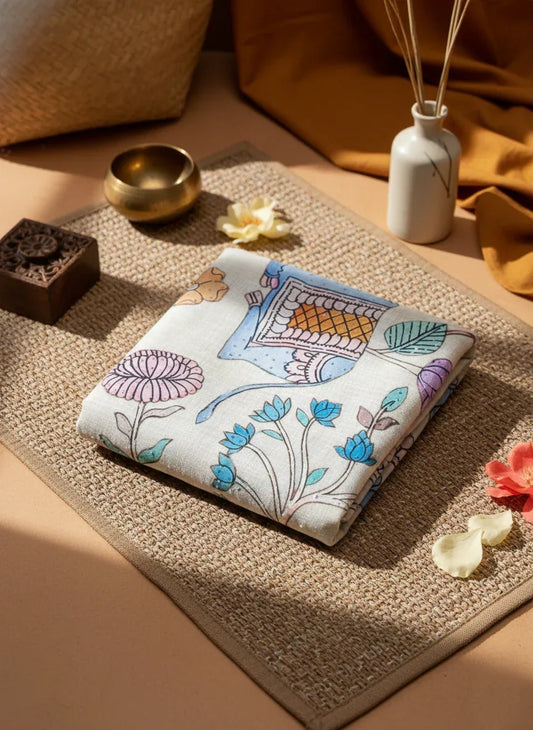 Beige Kota Tissue With multi-color embroidery saree - SOL BY SMITHA