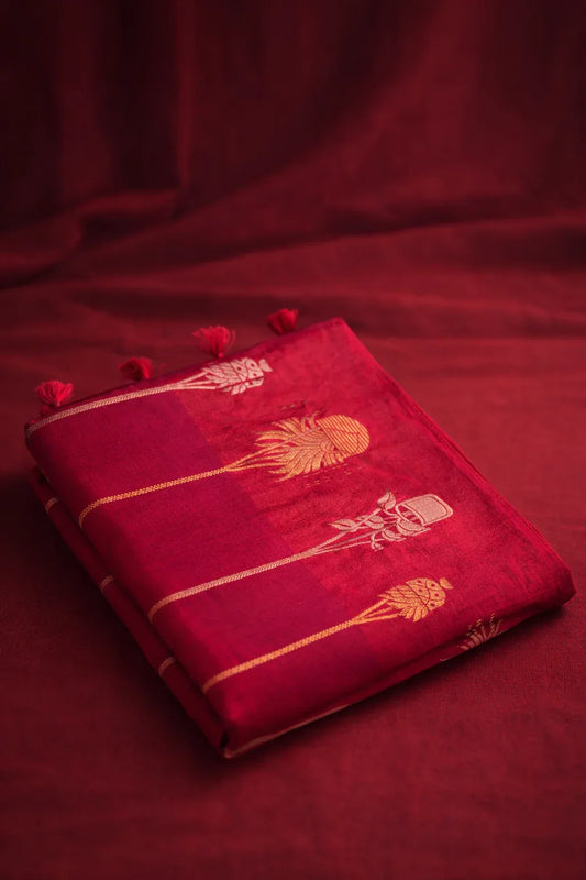 Rani Pink Silk Saree with Gold Zari Weaving - SOL BY SMITHA