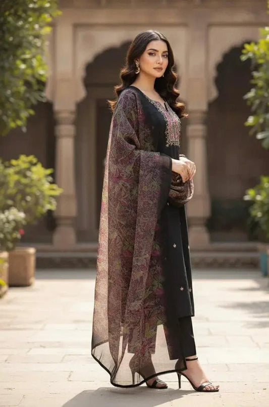 Black Mirror Work Dress 3-piece suit set by SOL BY SMITHA, featuring a tailored black dress with matching blazer and pants.