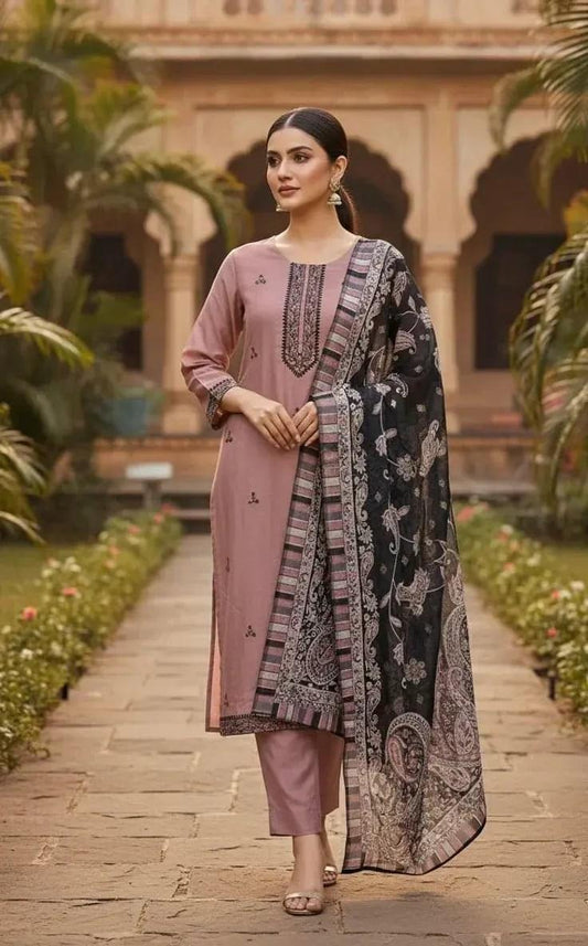 Blush pink 3-piece dress set by SOL BY SMITHA featuring a flowy top, matching skirt, and elegant dupatta for girls.