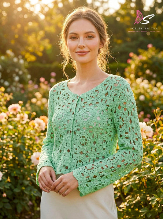 Sol by Smitha crochet top featuring intricate knit design, lightweight fabric, and stylish fit perfect for casual and summer wear.