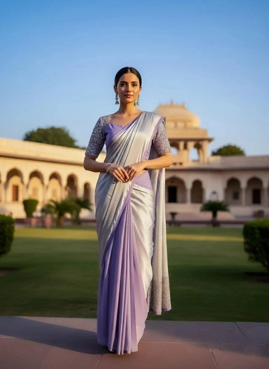 Elegant SOL BY SMITHA designer saree with intricate patterns and vibrant colors, displayed on a mannequin.