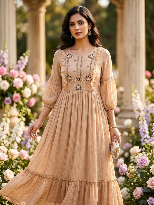 Elegant Embroidered Gown for Women | Peach & Blush Brown – SOL BY SMITHA - SOL BY SMITHA