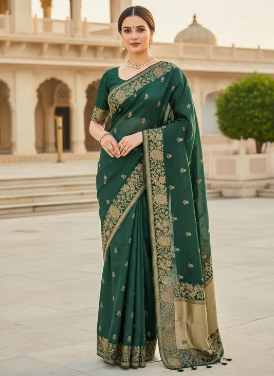 Golden print saree from SOL by Smitha featuring intricate gold motifs on a luxurious fabric.