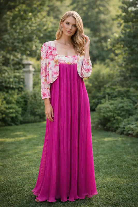 Elegant gown with matching coat by SOL BY SMITHA, featuring intricate details and luxurious fabric for formal occasions.