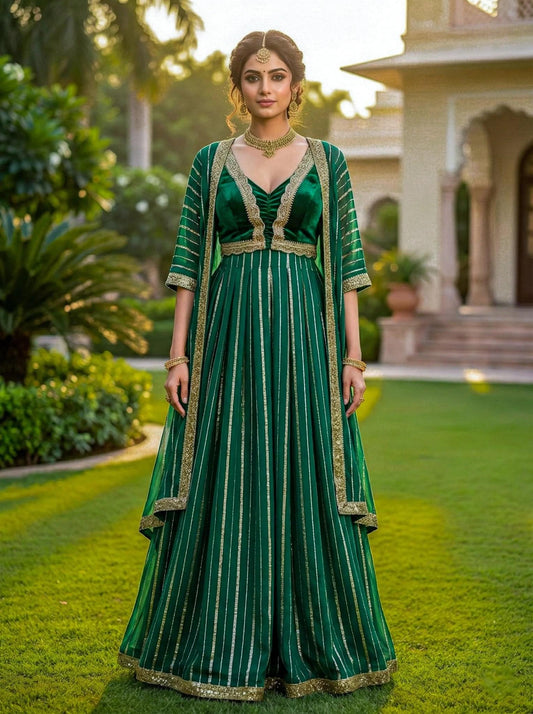 Green Lehenga from SOL BY SMITHA featuring intricate embroidery and traditional design, perfect for festive occasions.