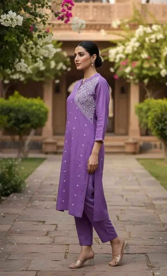 Lavender coord set from SOL BY SMITHA with a relaxed fit, featuring a crop top and matching high-waisted pants.