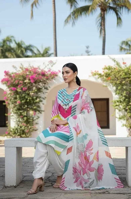 Multi-color stripe line dress from SOL BY SMITHA, a stylish 3-piece suit set featuring vibrant striped patterns and coordinated pieces.