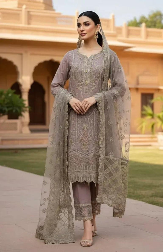 Pakistani embroidered organza 3-piece suit set by SOL BY SMITHA featuring intricate embroidery and elegant design.