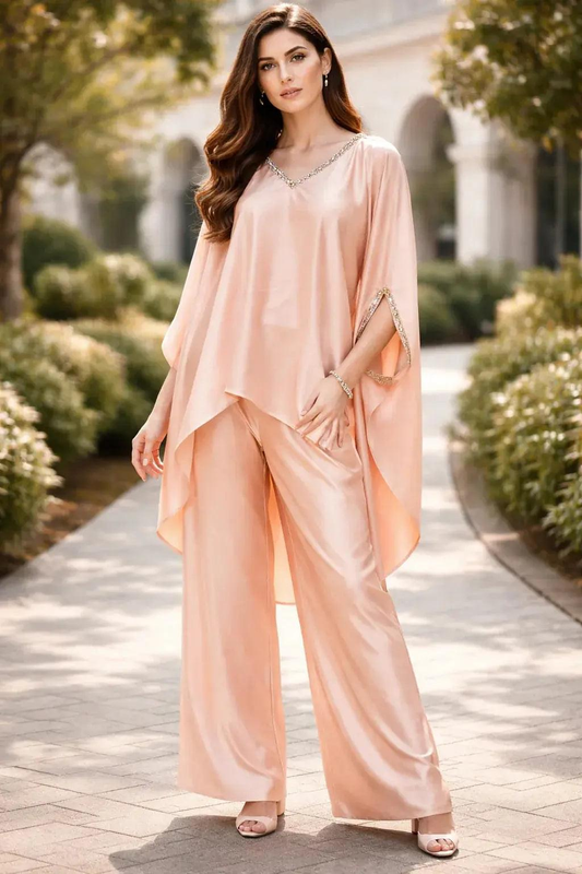 Peach designer coord set with mirror work by SOL BY SMITHA, featuring intricate mirror embroidery and matching top and bottom.