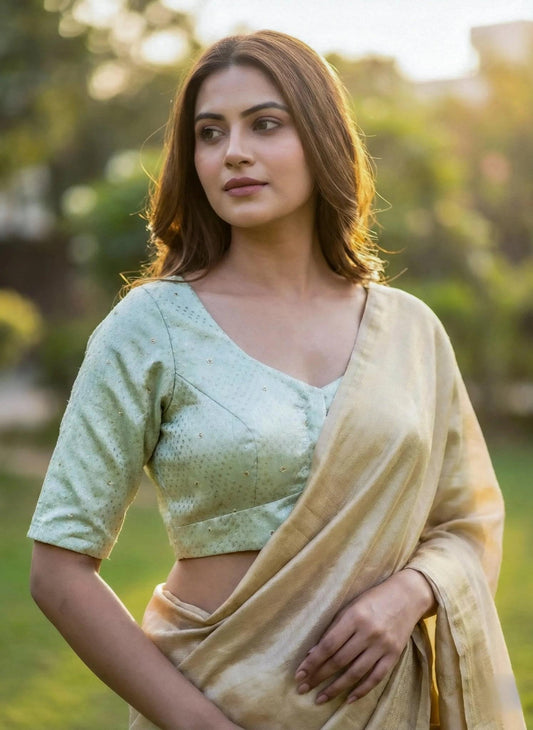 Pista green blouse by SOL BY SMITHA with a stylish design, featuring elegant fabric and detailed stitching.