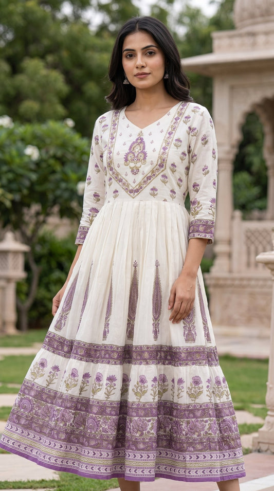 Women’s Mull cotton Anarkali kurta by SOL BY SMITHA with intricate embroidery, elegant cotton fabric, and traditional design.