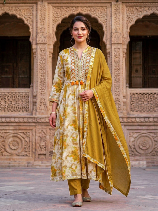 Yellow Anarkali 3 Piece Kurta Set | Stylish Festive Wear for Women - SOL BY SMITHA