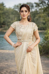 2 Tone satin silk silver readymade saree with blouse - SOL BY SMITHA