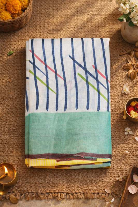 Printed tussar silk saree