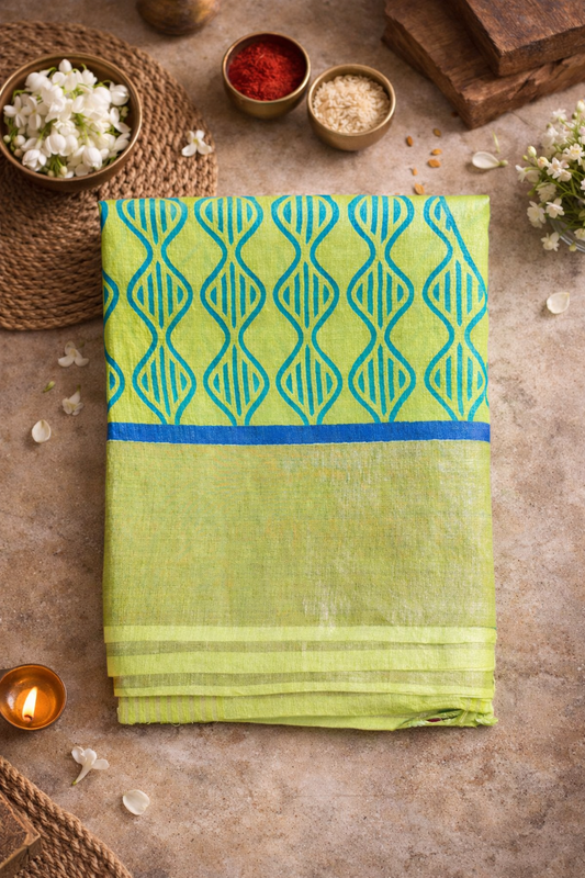 Printed tussar silk saree