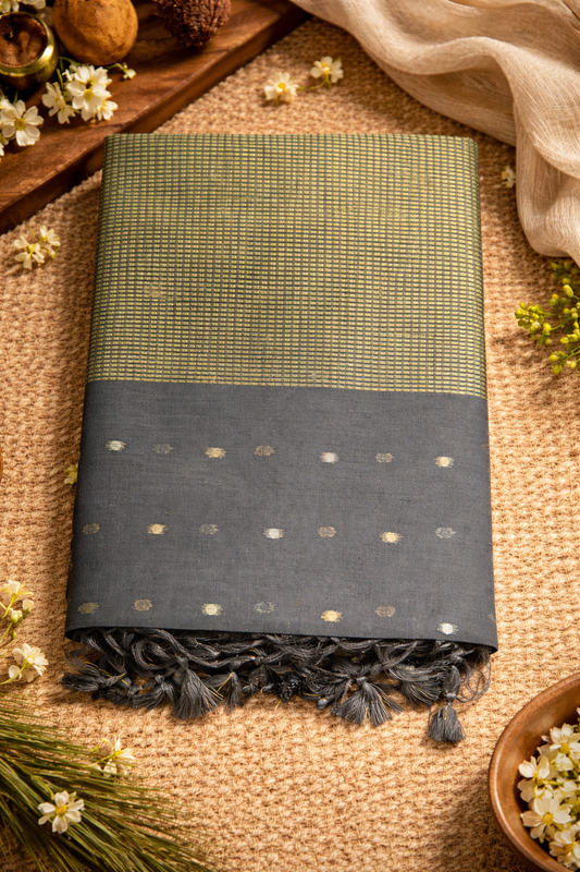 Black Chanderi Cotton Saree