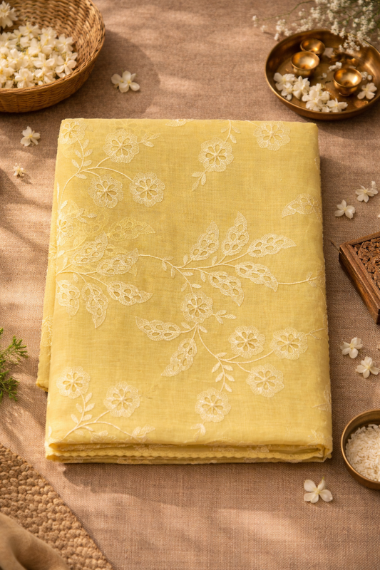 Kota Tissue Yellow cut work saree