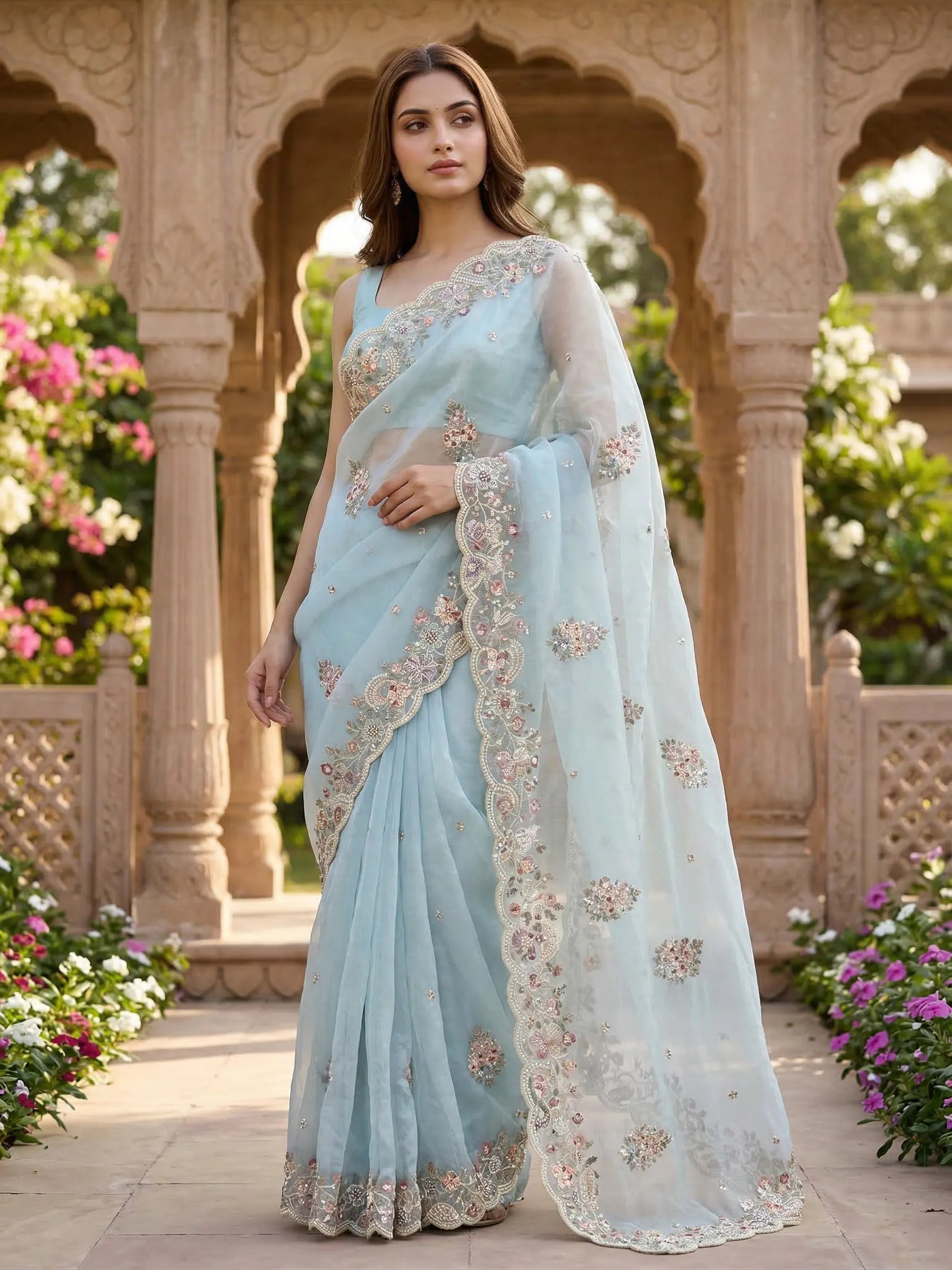 Silk Organza Bead Work Saree SOL BY SMITHA