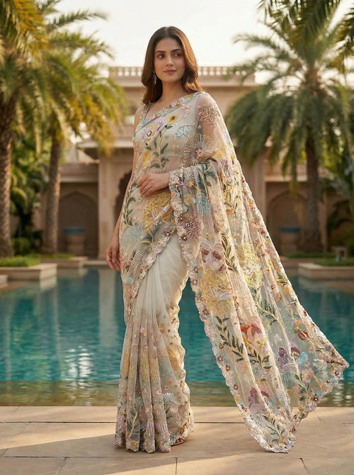 Pastel fully hand work saree with embroidery  sequence SOL BY SMITHA