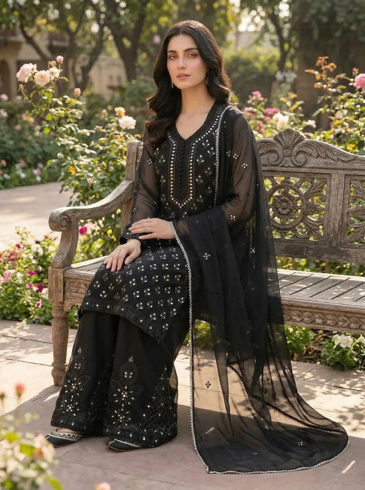 Black Mirror Work Kurta Palazzo 3-Piece Set SOL BY SMITHA