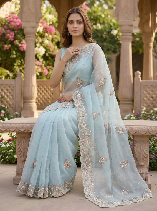 Silk Organza Bead Work Saree SOL BY SMITHA