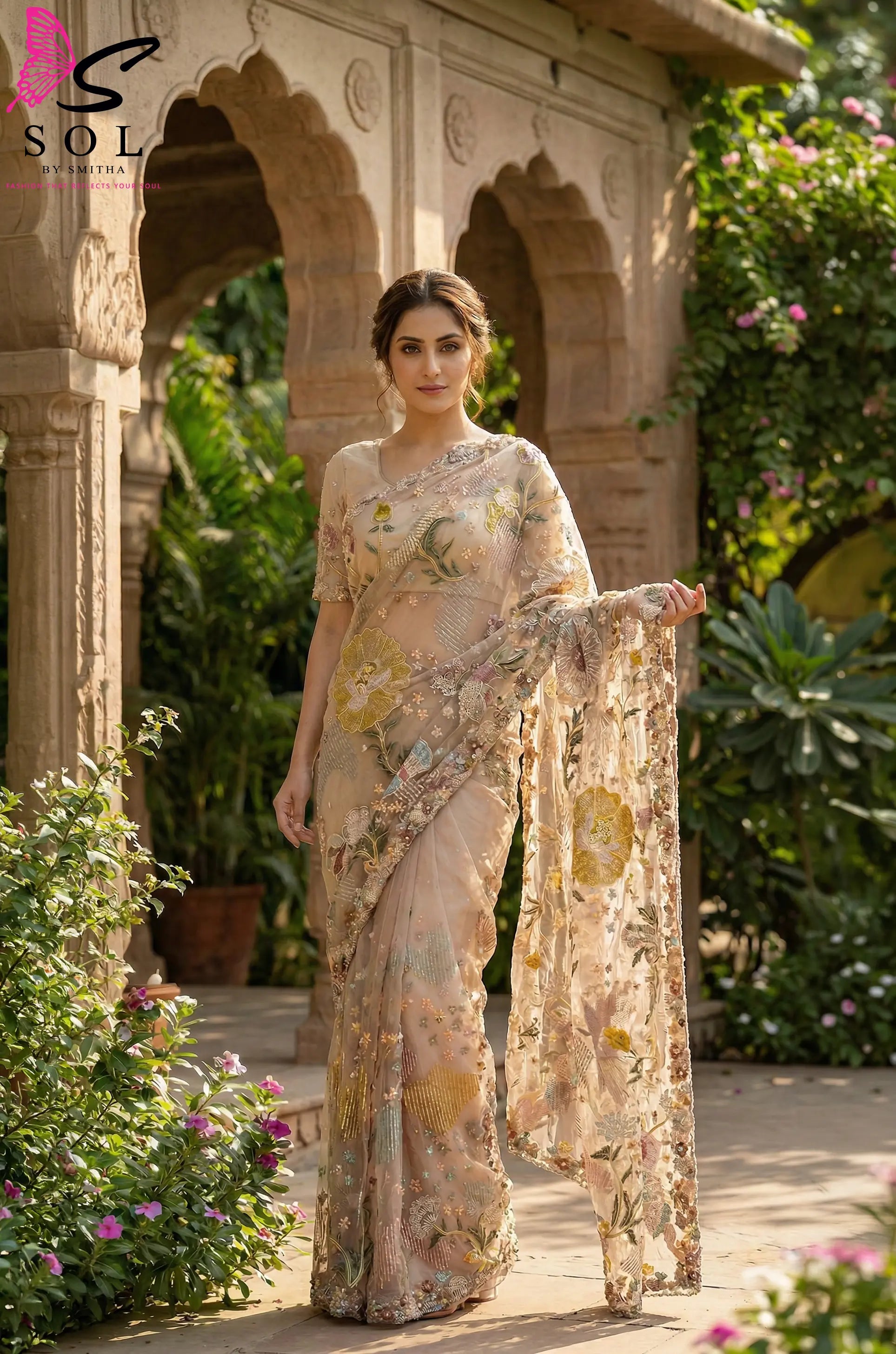 Pastel fully hand work saree with embroidery  sequence SOL BY SMITHA