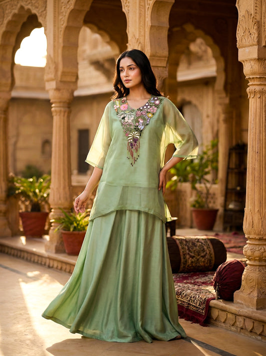 Organza Pastel Green Handwork 3 PC Set