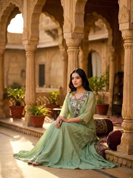 Organza Pastel Green Handwork 3 PC Set