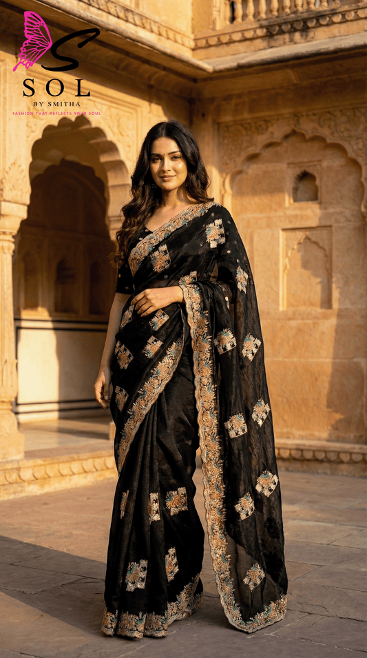 Black With Multicolor Stone Work Saree