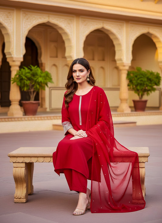 Red Anarkali Set