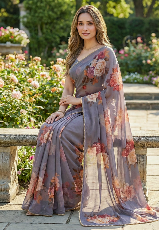 Floral print saree