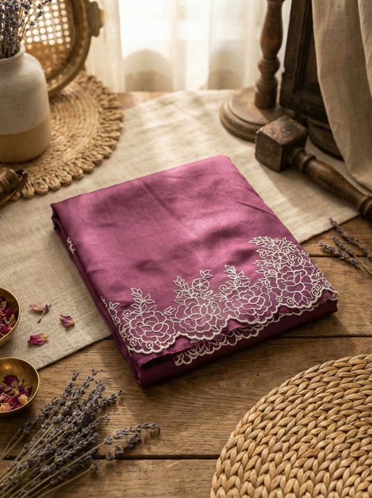Purple Organza saree with white scallope