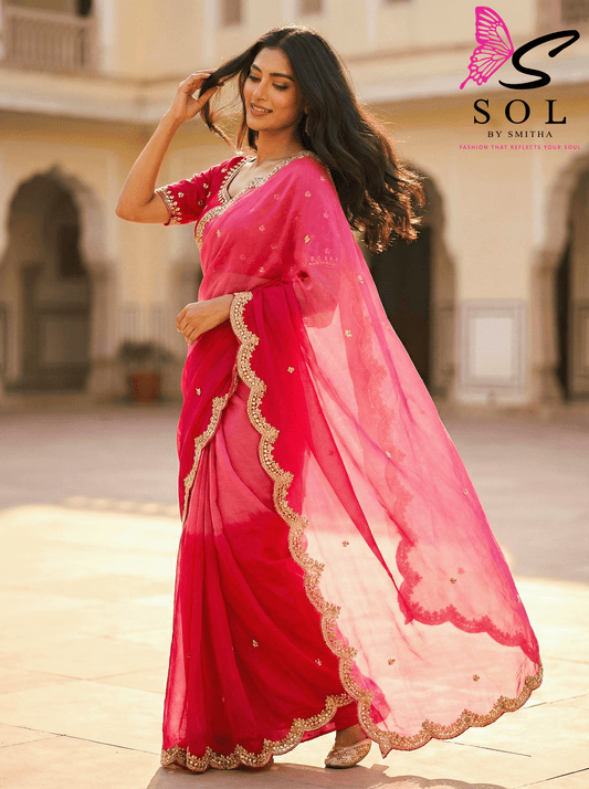 Soft silk with mirror work scallope border