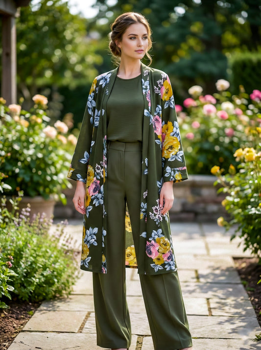 Olive Green Crop Top with Over Coat