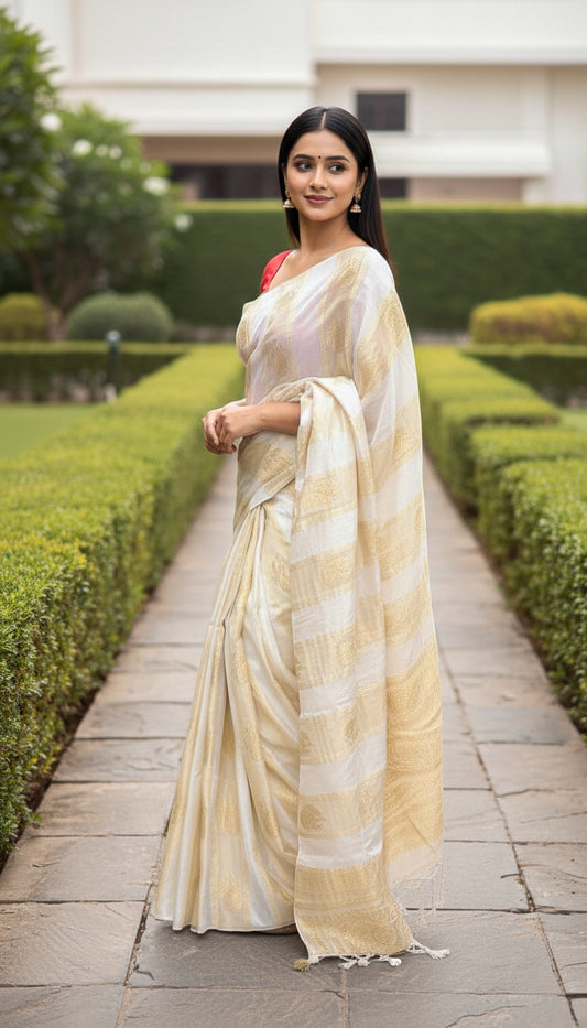 Tissue with gold stripe pallu saree