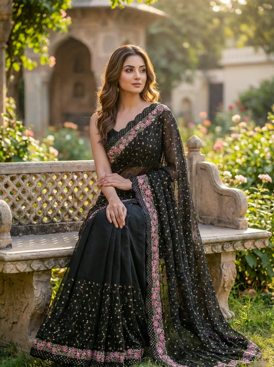Black-Golden sequence saree