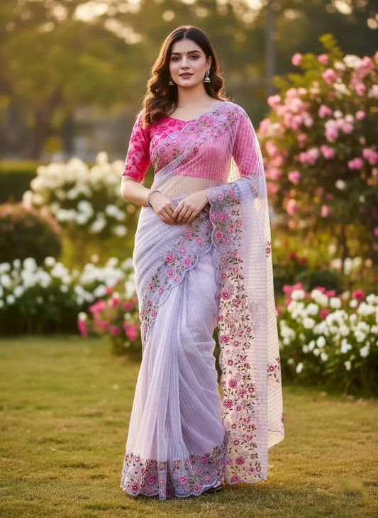 Lavender Net Saree - SOL BY SMITHA