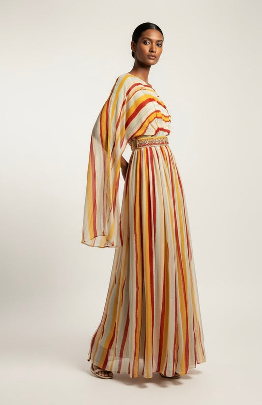 Sunset Stripes Maxi Gown