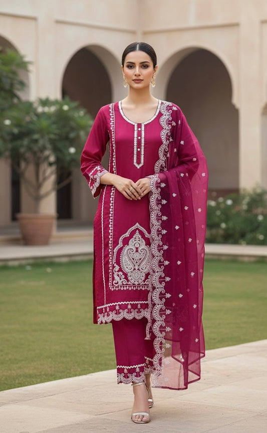 Cotton 3-Piece Embroidered Dress