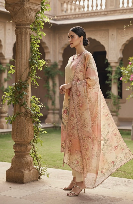 Onion Pink Floral Anarkali