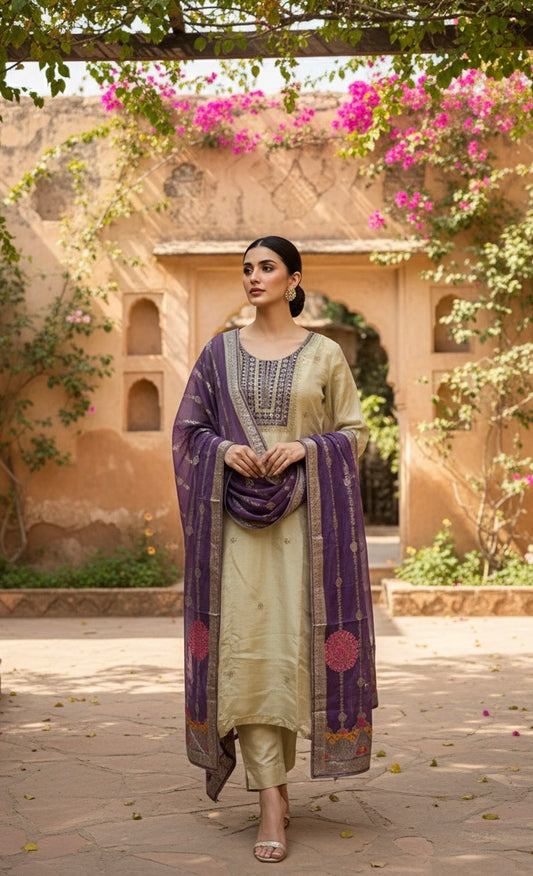 Chanderi Silk 3-Piece Suit Set