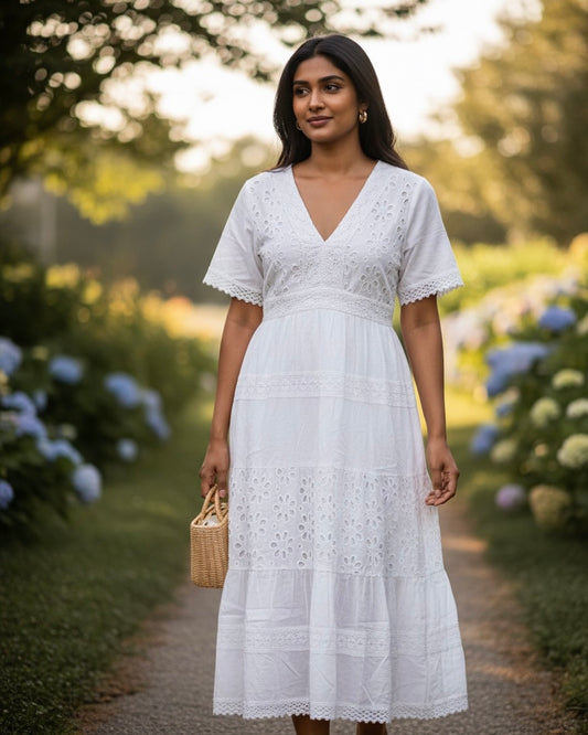 Cotton Short Sleeve Midi Dress