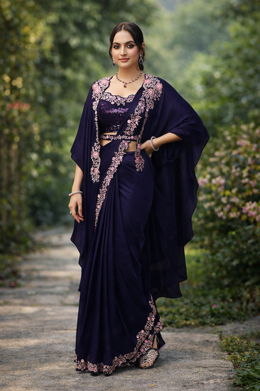 Ready made saree with blouse and cape