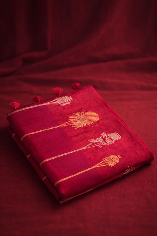 Rani Pink Silk Saree with Gold Zari Weaving