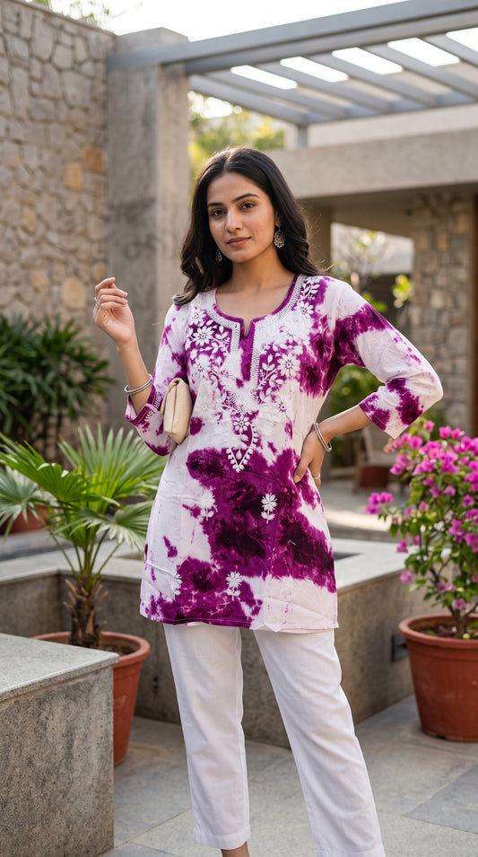 Women’s Shaded Cotton Kurti with White Embroidery – Soft & Breathable