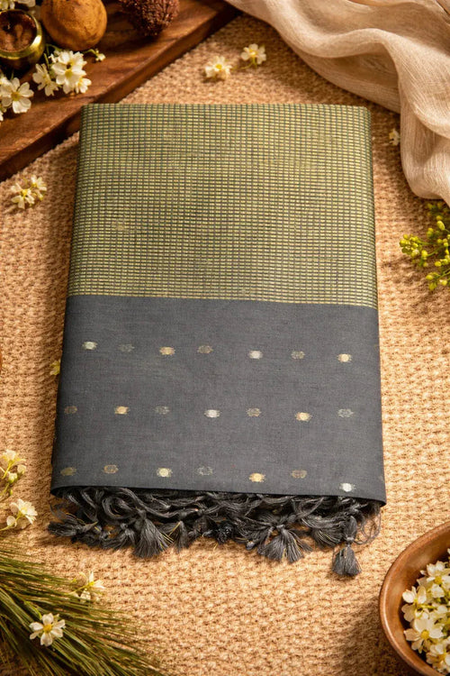 Black Chanderi Cotton Saree - SOL BY SMITHA