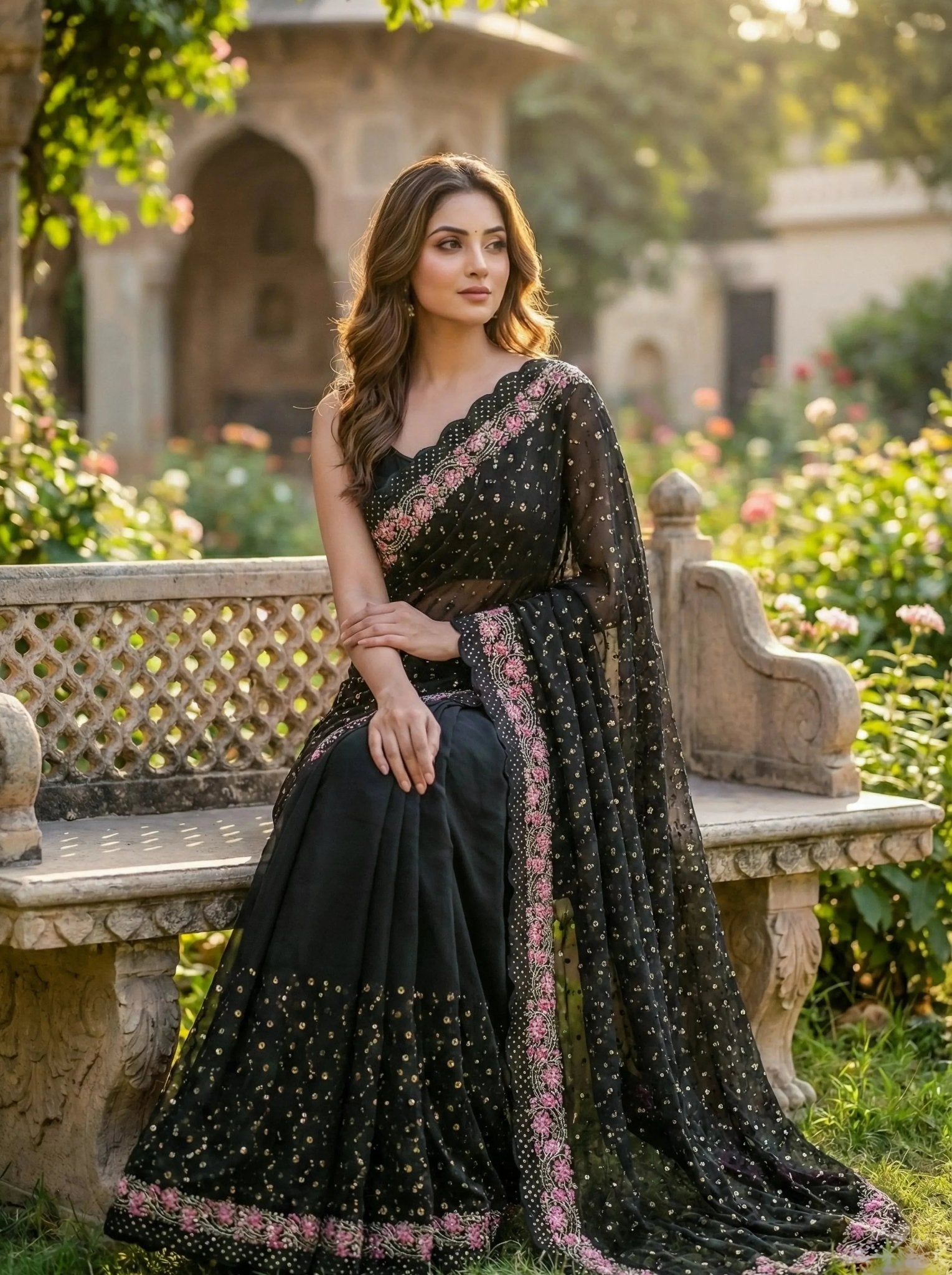 Black - Golden sequence saree - SOL BY SMITHA
