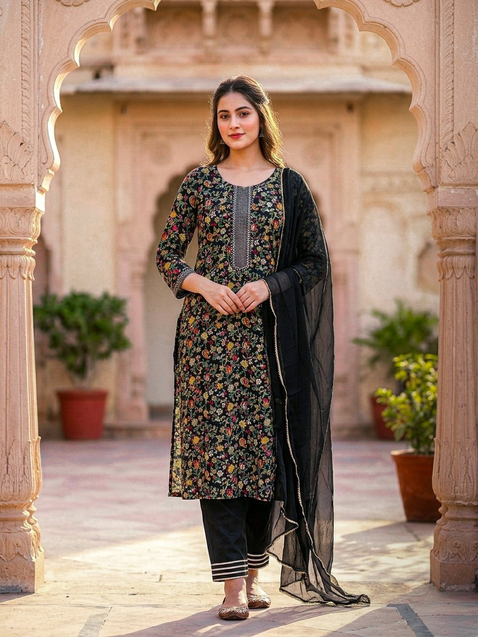 Black Kalamkari Design Dress - SOL BY SMITHA
